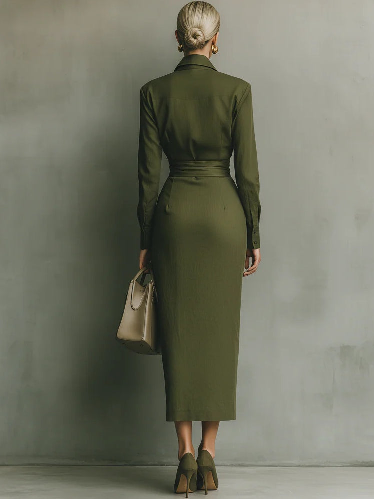 Adele | Olive Wrap Midi Dress