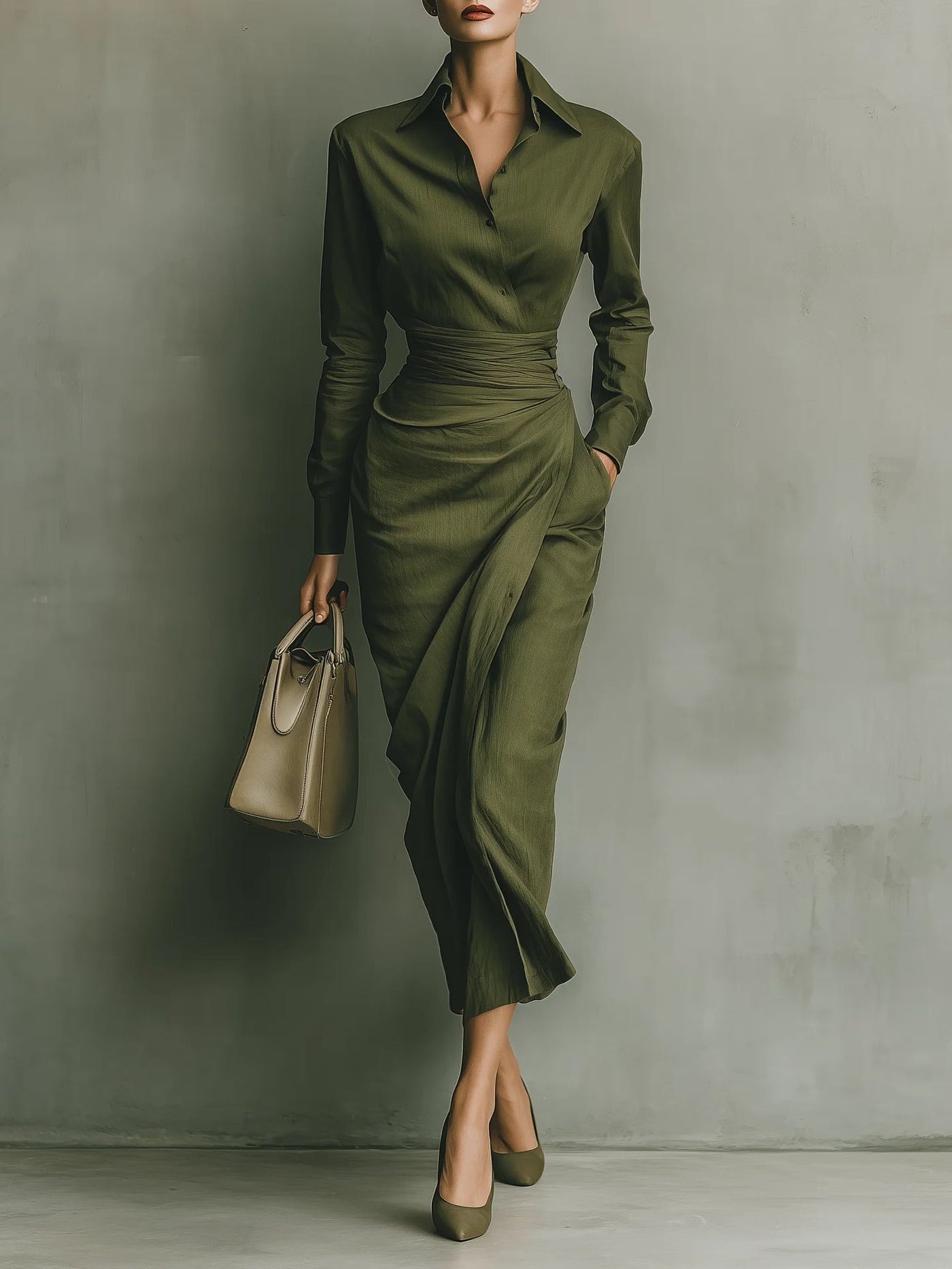 Adele | Olive Wrap Midi Dress