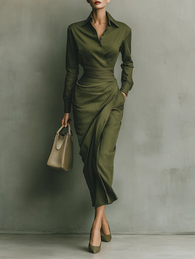 Adele | Olive Wrap Midi Dress