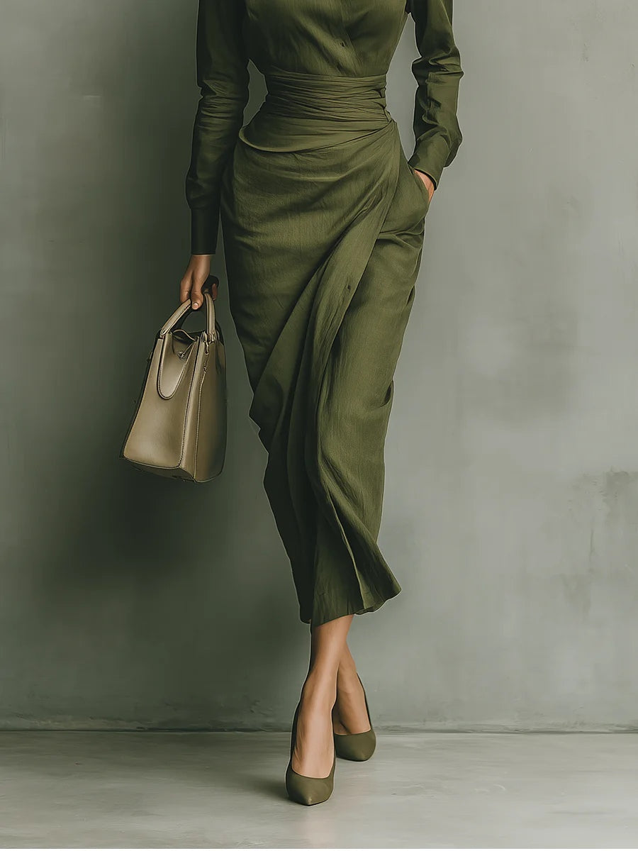 Adele | Olive Wrap Midi Dress