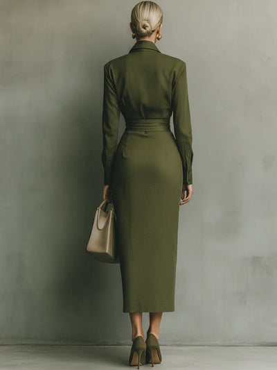 Adele | Olive Wrap Midi Dress